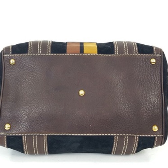 Gucci Aviatrix Boston Black Suede Brown Leather Satchel Bag Handbag - Picture 8 of 10